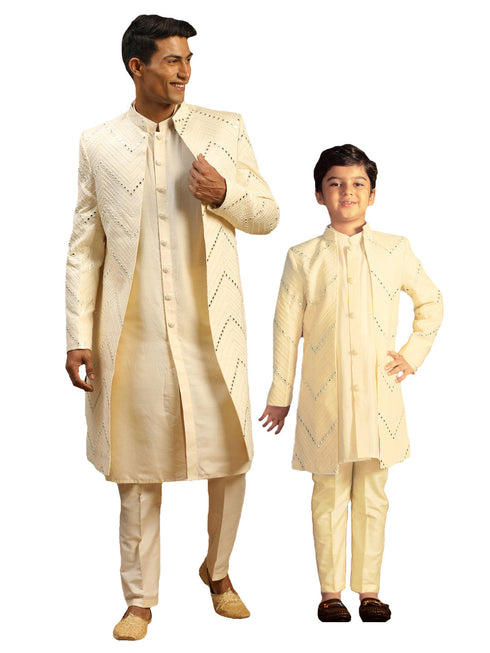 Vastramay Cream Mirror Baap Beta Combo Set